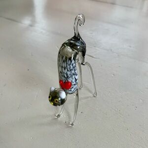 Vintage Glass Cat Figurine with Red & Yellow Accents Arched Back Cat Figurine